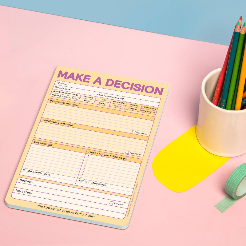 Knock Knock Make a Decision Pad on desk