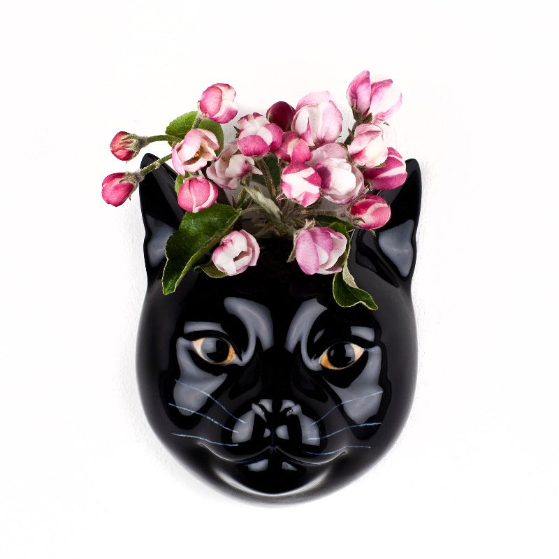 Black cat flower wall vase