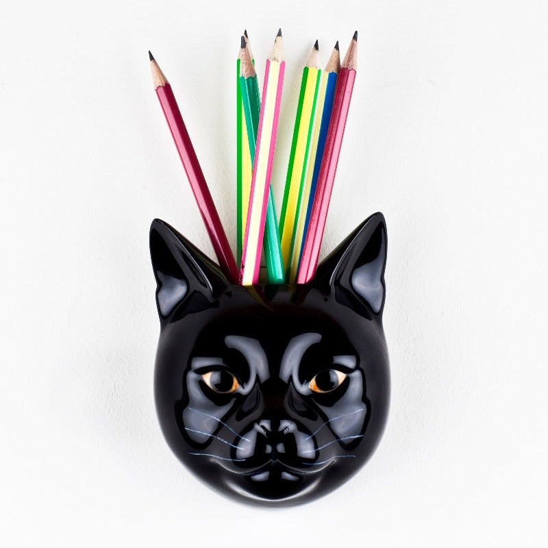 Black CAt wall vase to hold pencils