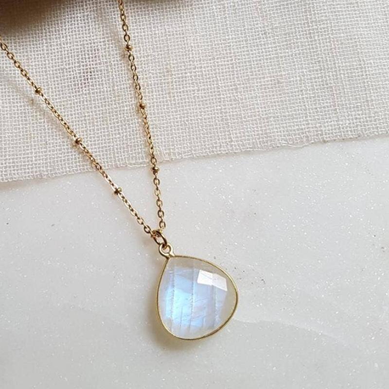 Moonstone Drop Necklace Gold