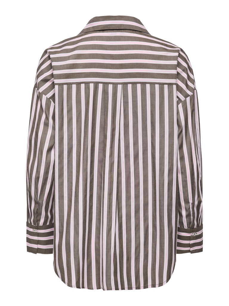 Striped shirt with brown and white vertical stripes on a white background
