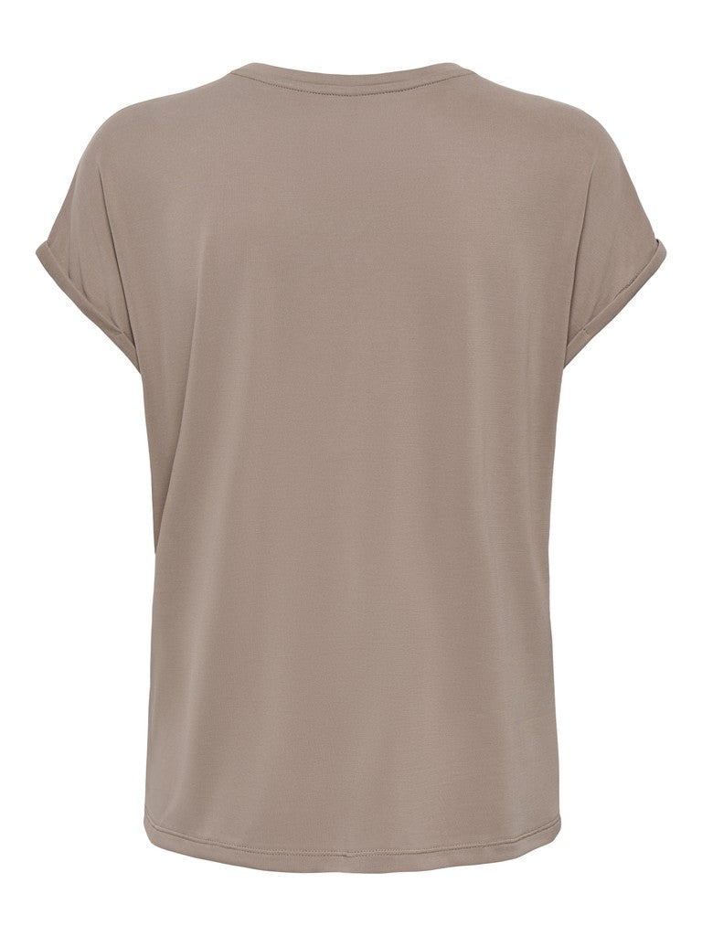 A taupe-colored short-sleeve t-shirt shown from the back, displayed on a clean white background.