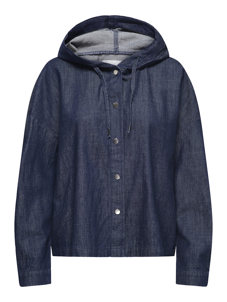 Only Lizzy Hooded Blue denim hooded jacket on a white background