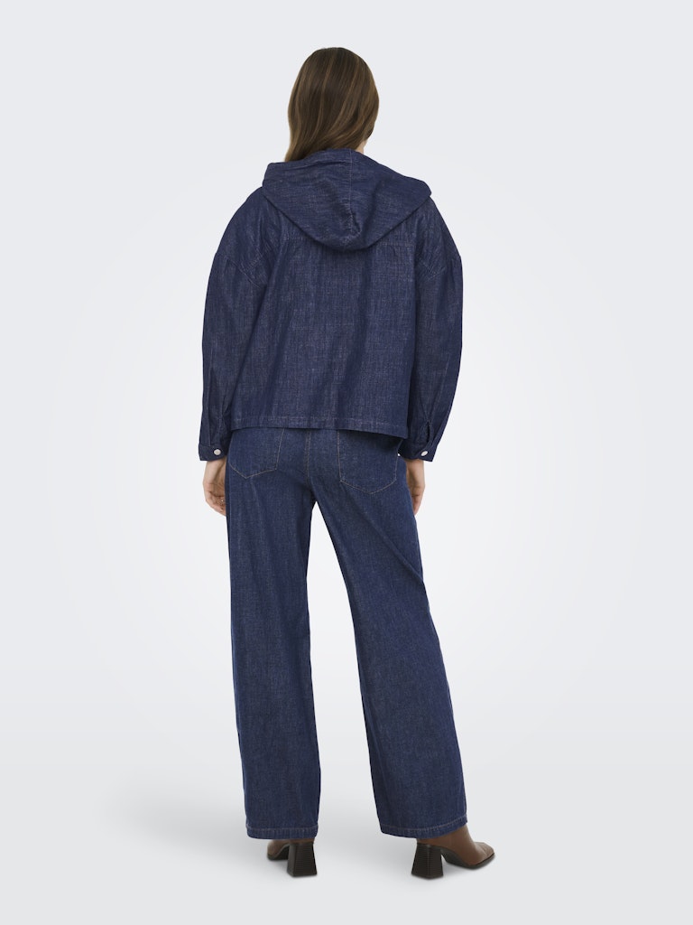 Person wearing a Only Lizzy Hooded Denim Shirt  and pants on a white background