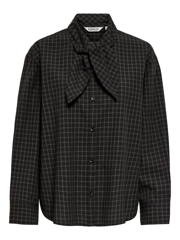 Only Maya Check Bow Shirt-Black/Grey