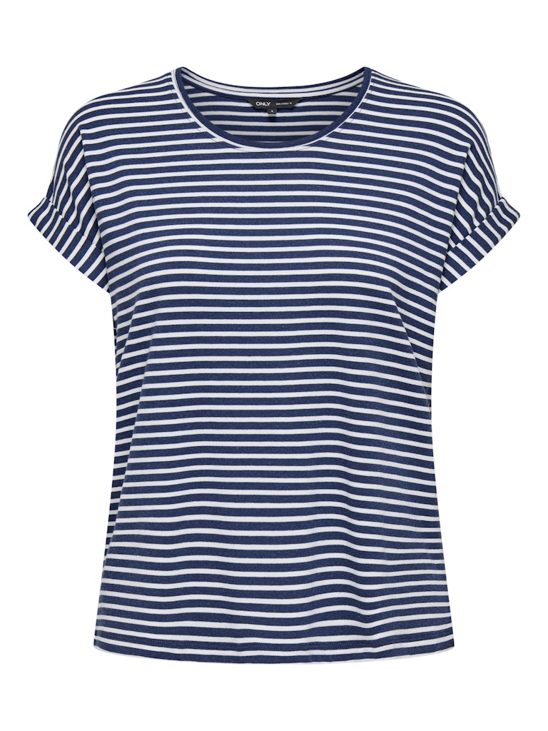 Blue and white striped t-shirt on a white background