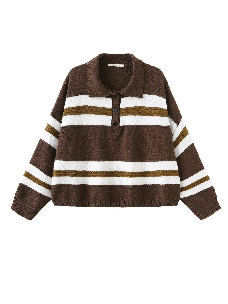 Brown and white striped sweater on a white background