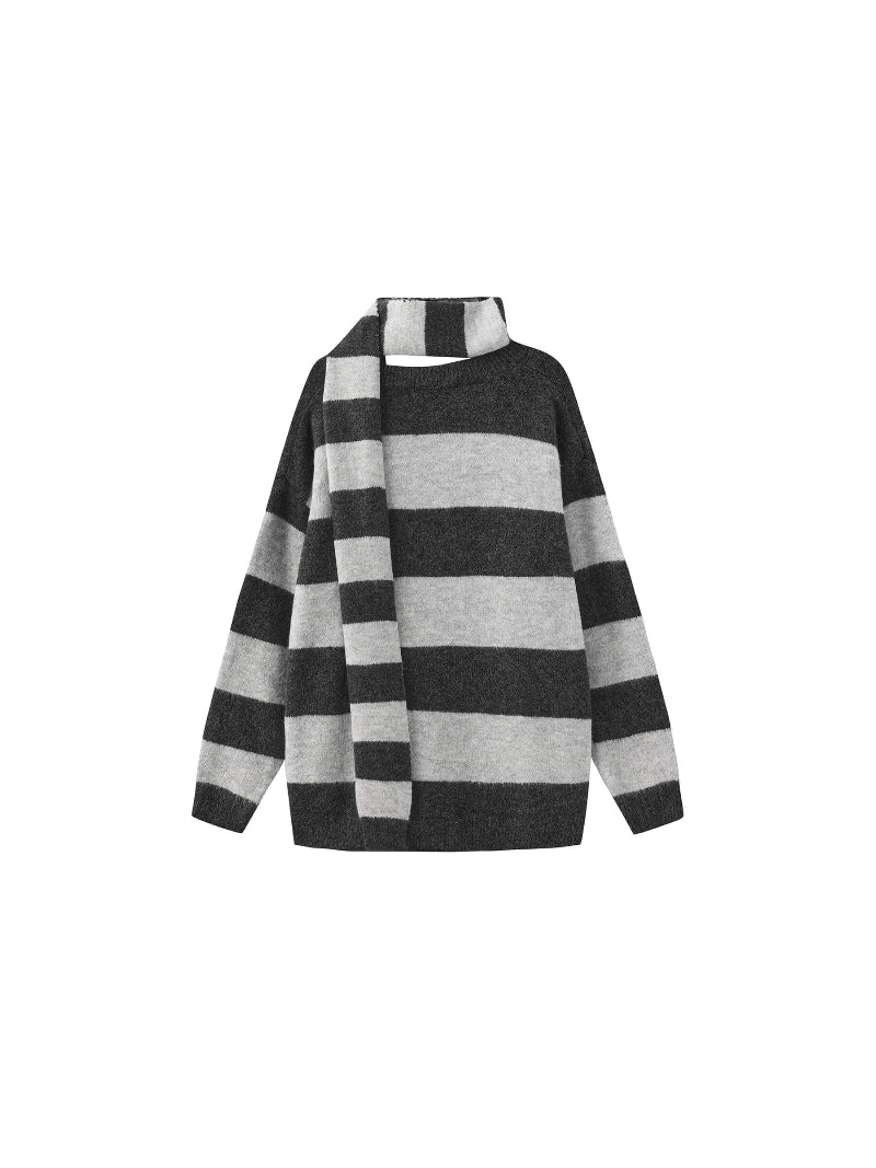 Black and gray striped sweater on a white background