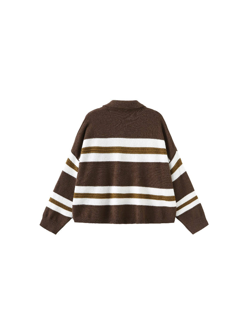 Brown sweater with white and brown stripes on a white background