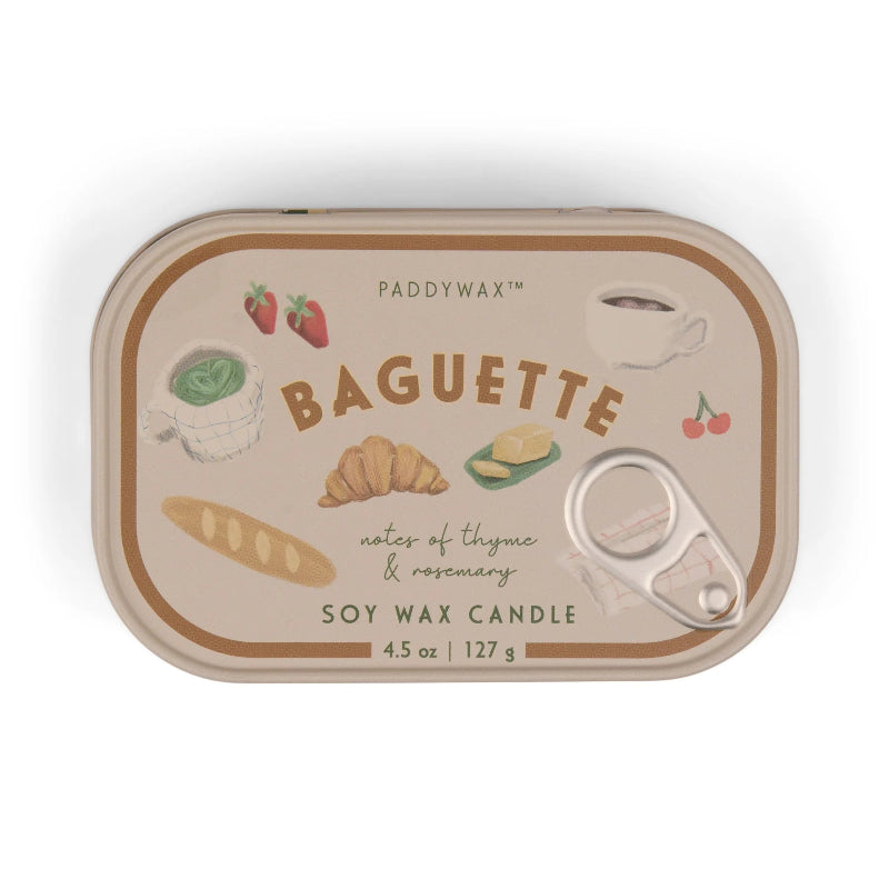 Paddywax Baguette soy wax candle packaging on a white background