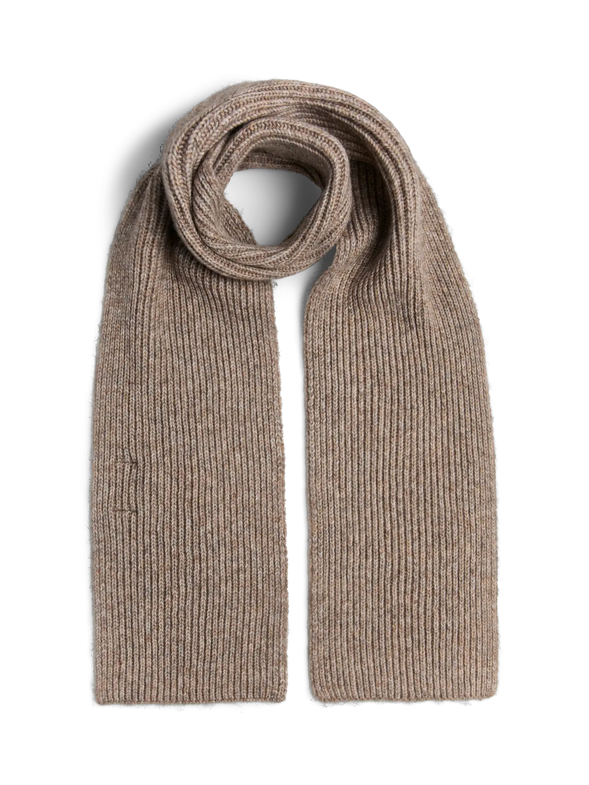 Beige knitted scarf on a white background