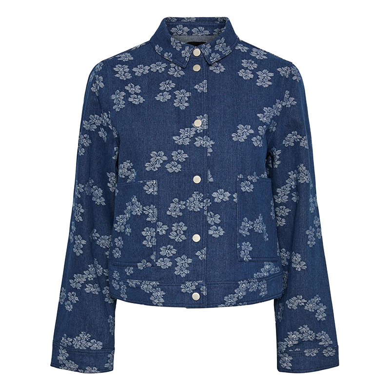 Pieces Agnes denim shirt with flower pattern