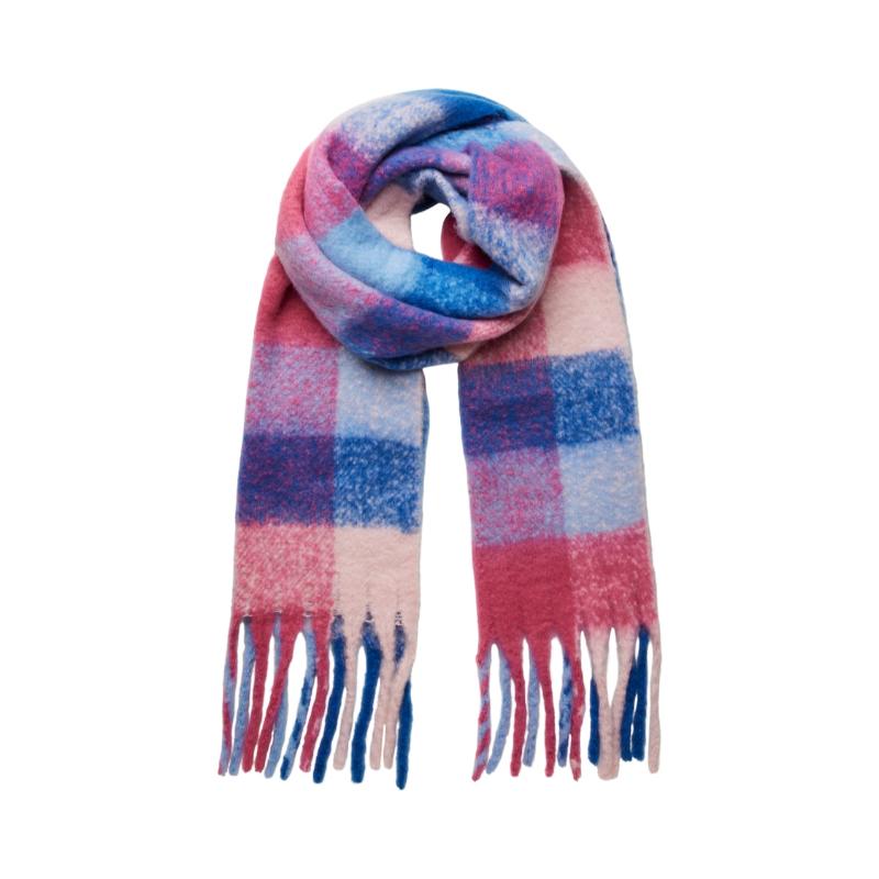 Pieces Bea Long Scarf-Bellwether Blue Squares