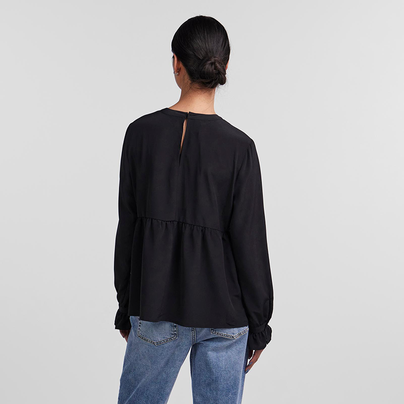 black peplam hem blouse long sleeves