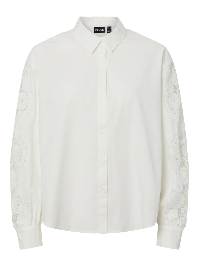 Pieces Betta Shirt white ladies shirt with lace sleeve