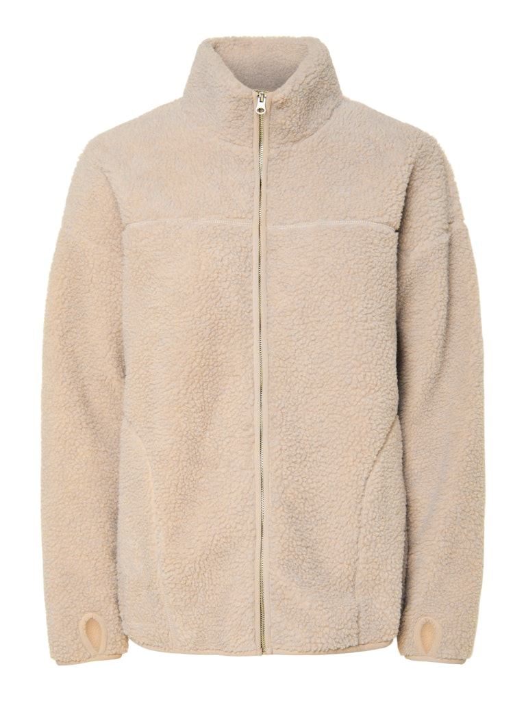 Beige Pieces Sadia Teddy Jacket on a white background