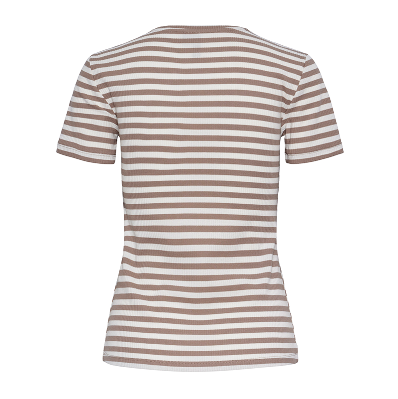 PIECES RUKA T-SHIRT BROWN AND CREAM STRIPES