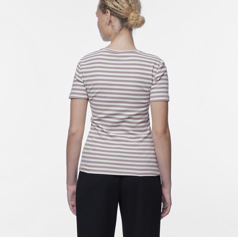 WOMENS STRIPED T-SHIRT IN CREAM AND BROWN