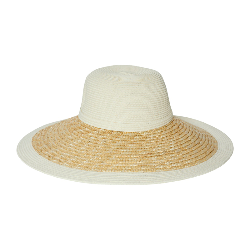 womens wide brimmed straw hat in natural and cream