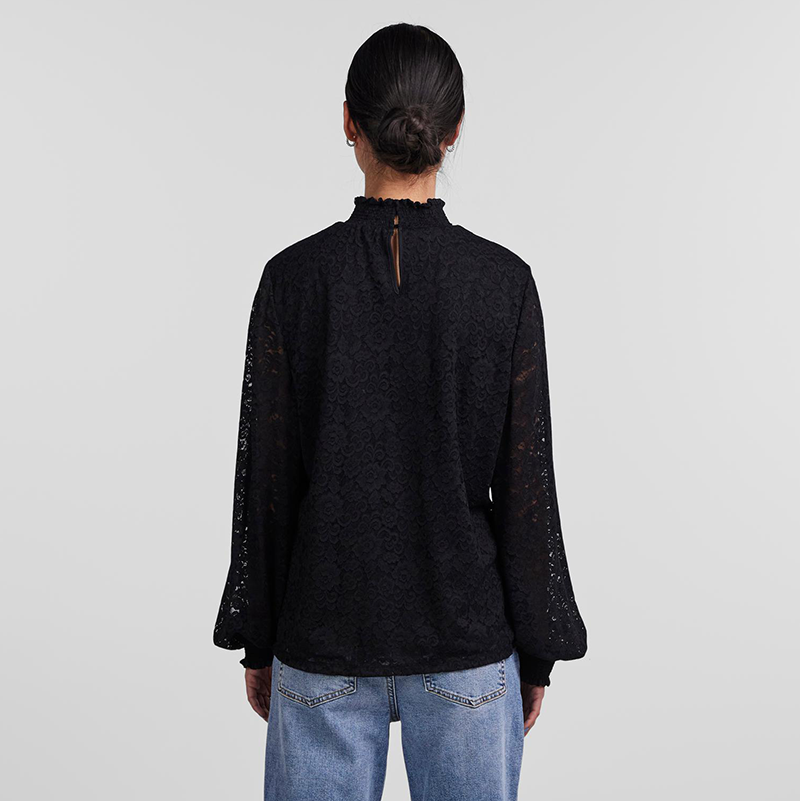 black lace top with long sleeves and high beck