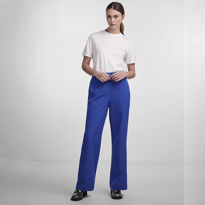 electric blue wide leg trousers