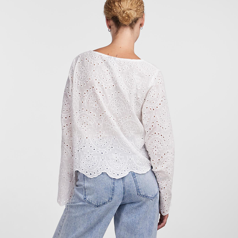 long sleeve Broderie Anglaise top white