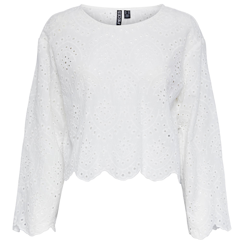 Pieces broderie anglaise top white long sleeves