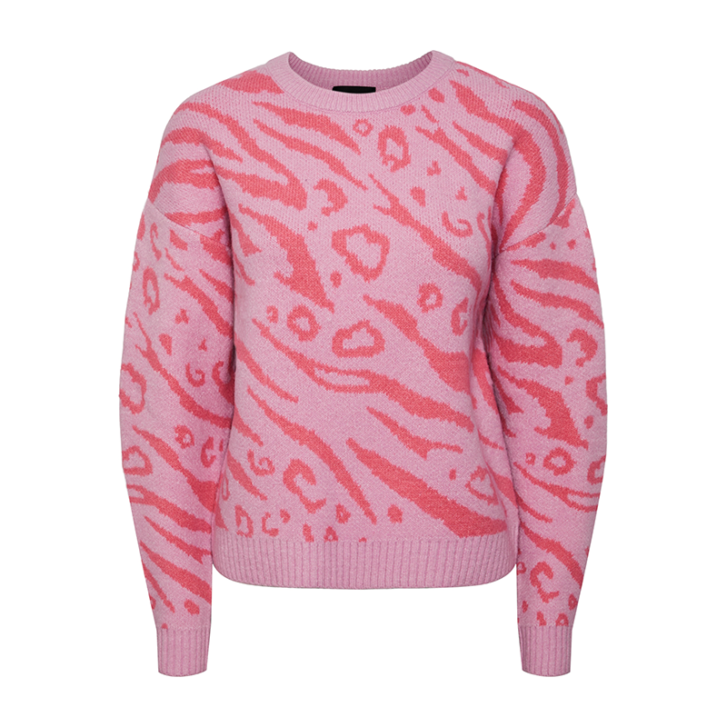 PIECES JEO JUMPER IN PINK AND RED ANIMAL PRINT