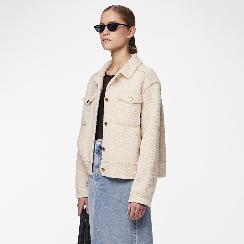 WOMEN'S TEDDY JACKET IN CREAM WITH BREAST POCKETS