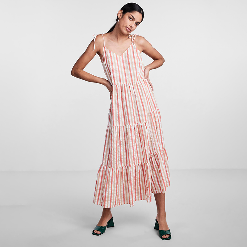 Pieces Lucid summer dress with stripes and strap ties