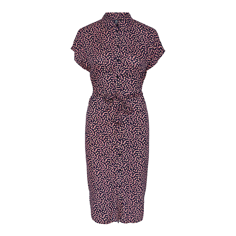 PIECES NYA SHIRT DRESS IN DARK BLUE WITH PINK PATTERN