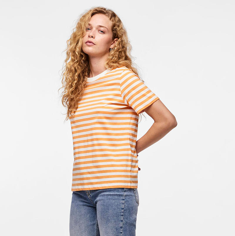 PIECES WOMENS STRIPED T-SHIRT IN ORANGE