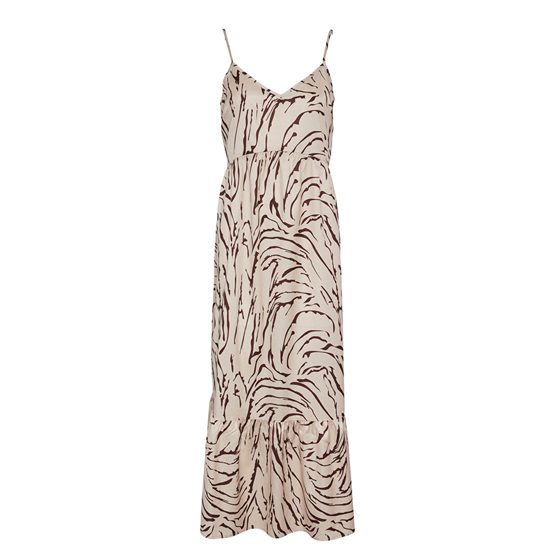 Pieces SAde long dress in beige/brown pattern