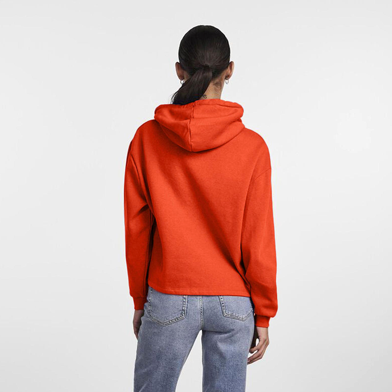 Pieces womens hoodie orange cropped length