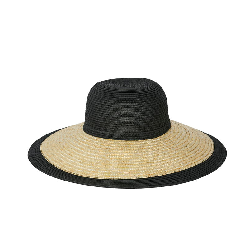 ladies straw hat wide brim in natural with black trim