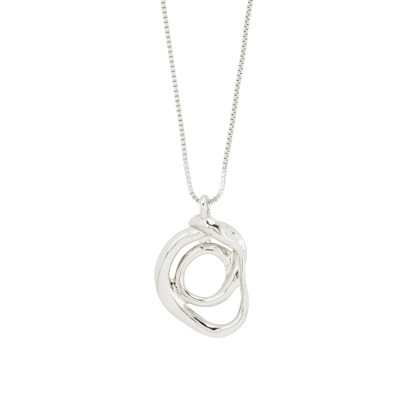 Silver necklace with a unique pendant on a white background