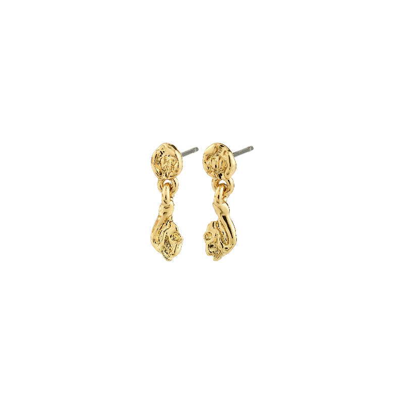 Gold earrings on a white background