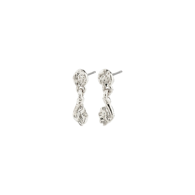Silver earrings on a white background