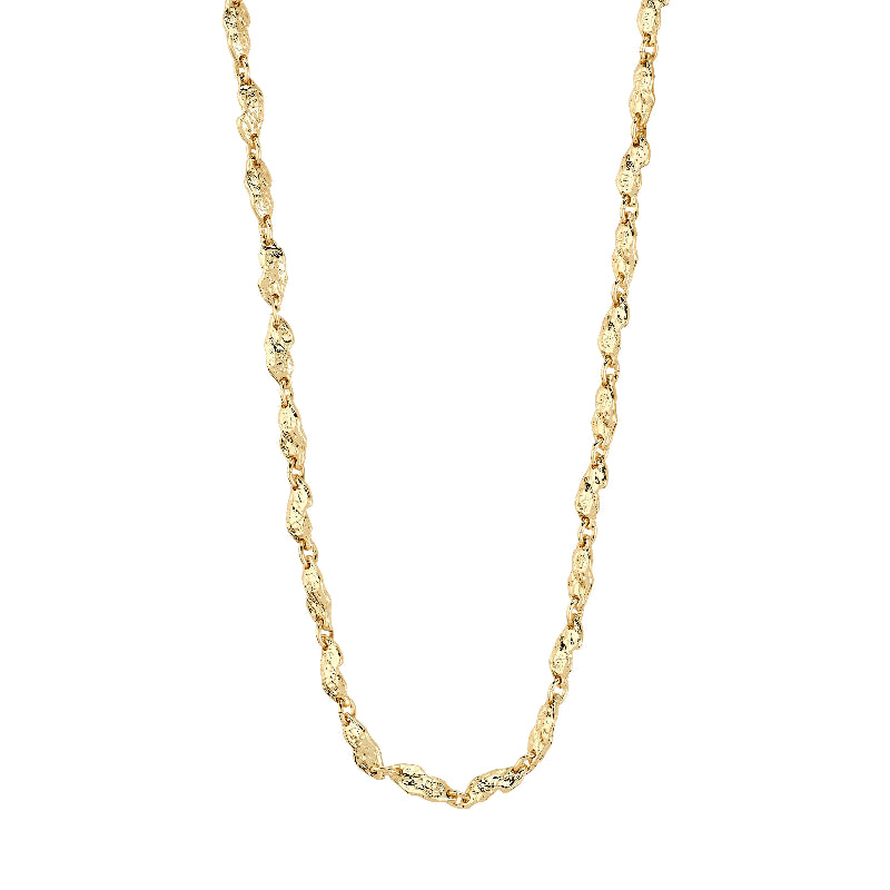Gold chain necklace on a white background