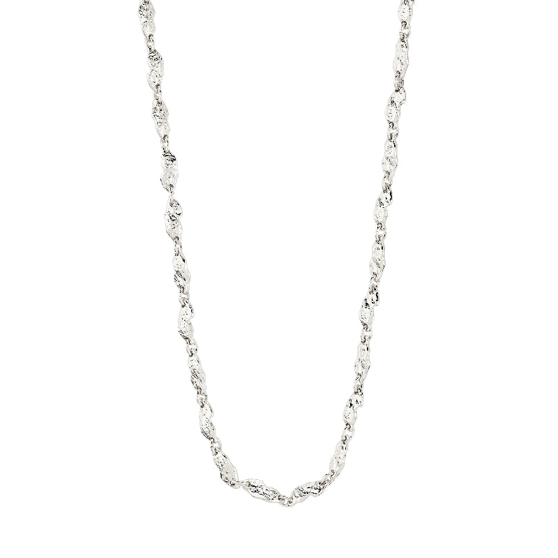 Silver chain necklace on a white background