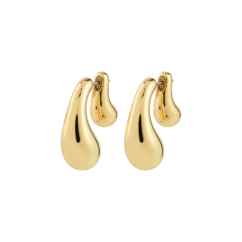 Pair of gold hoop earrings on a white background