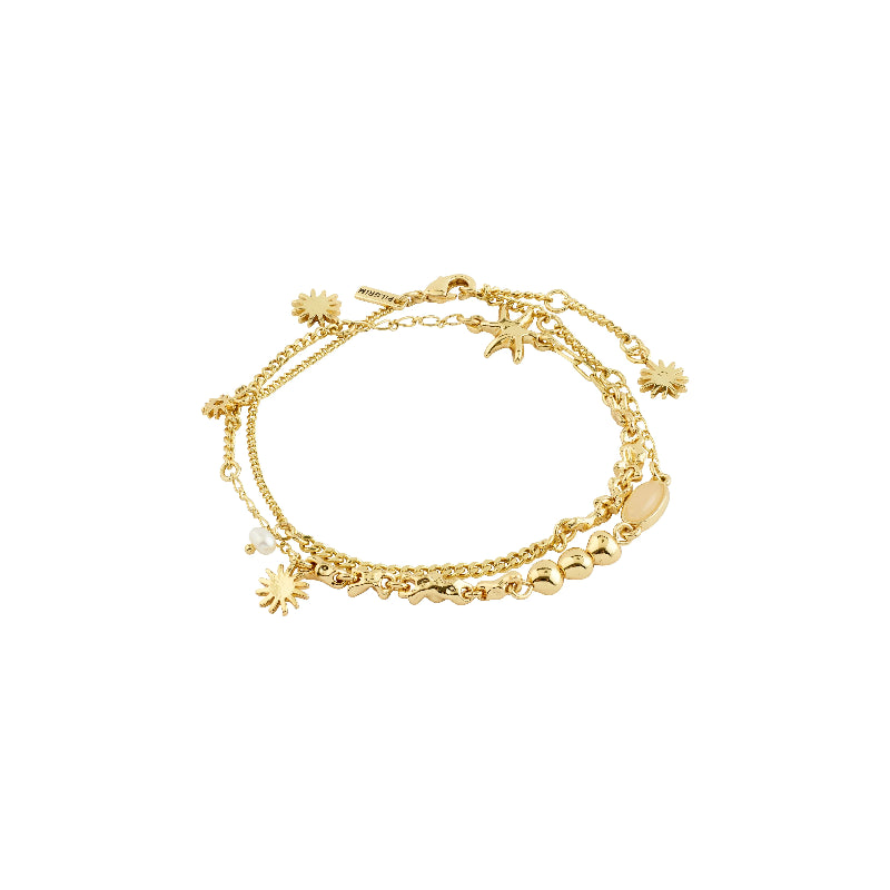 Gold bracelet with starfish charms on a white background
