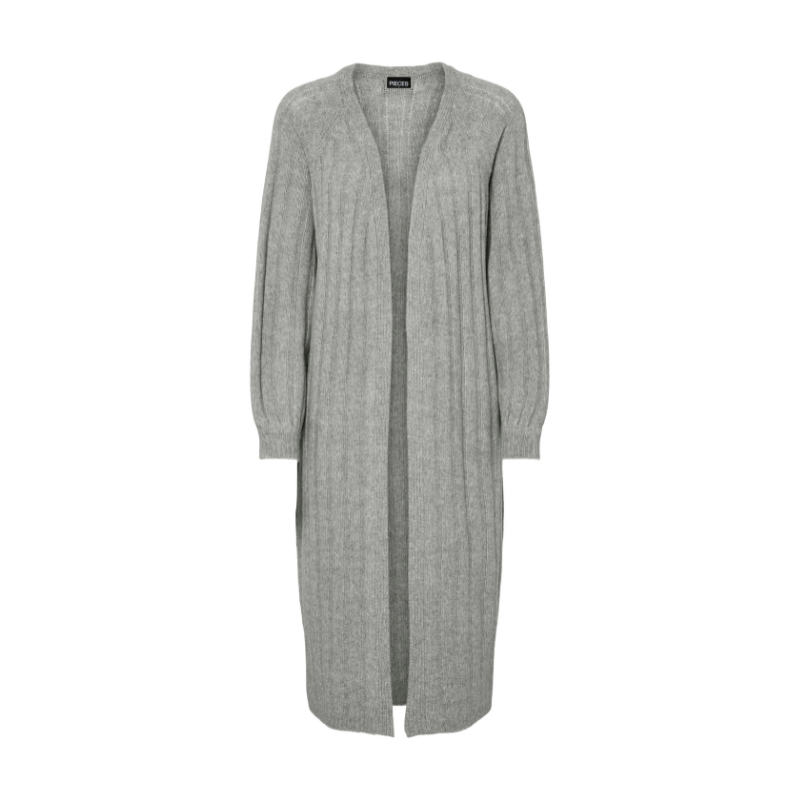 Pieces Maggy Long Grey Cardigan front