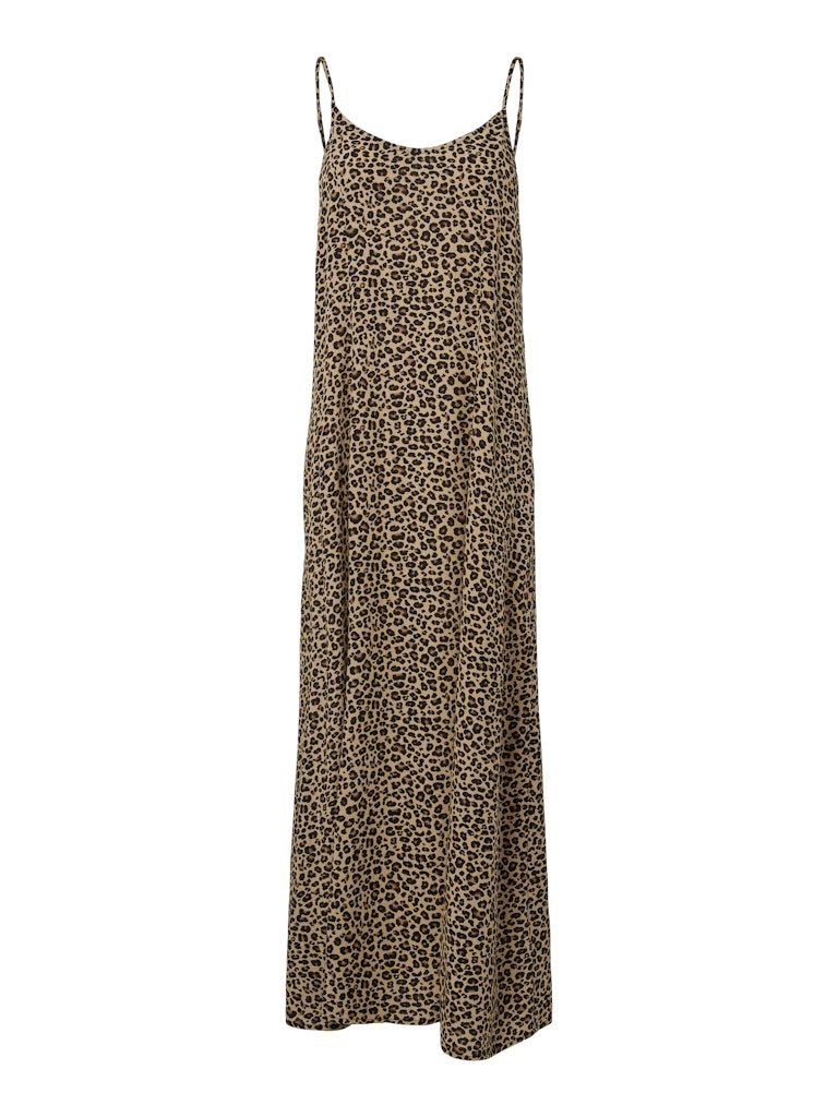 Leopard print slip dress on a white background