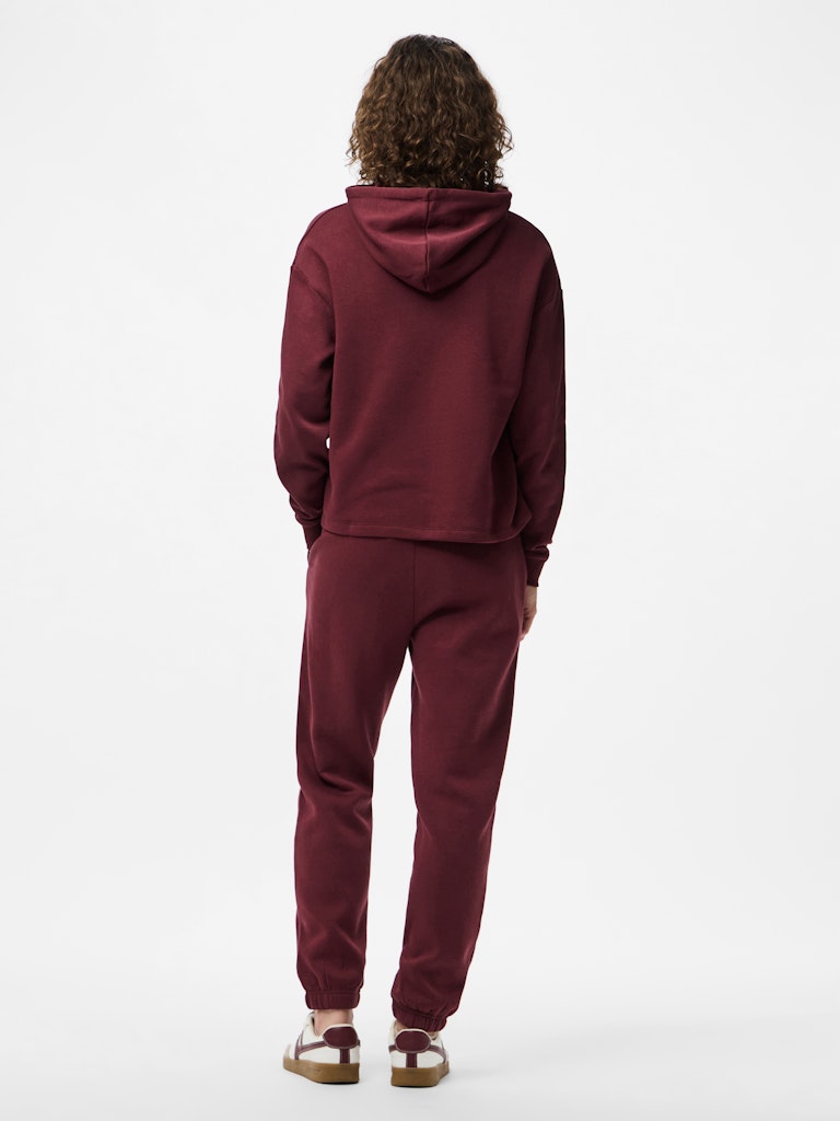 Pieces Chilli Women's Cropped Hoodie Tawny Port back view on model