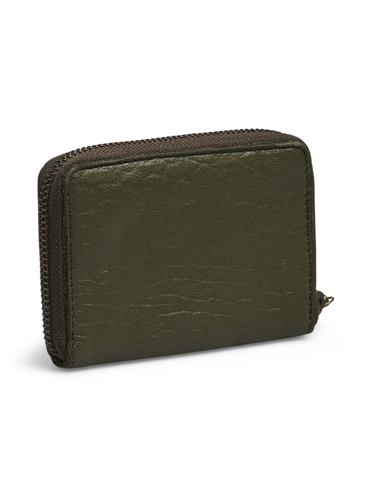 Green wallet with a zipper on a white background