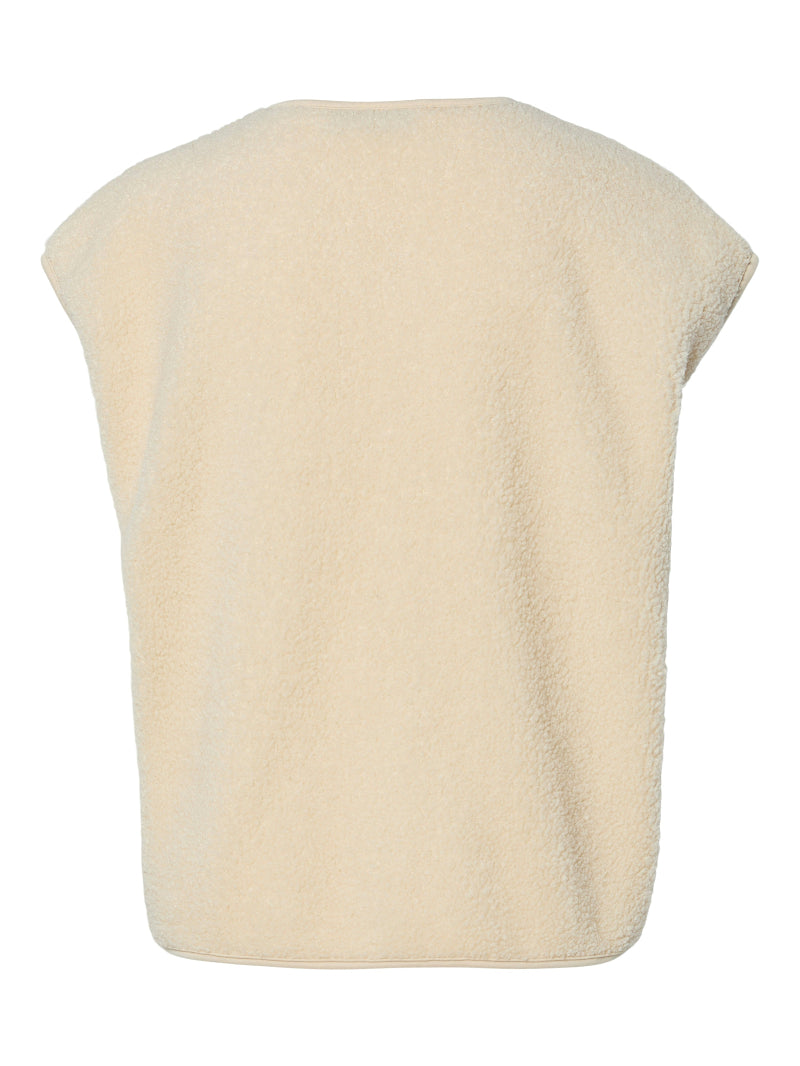 Beige sleeveless sweater vest on a white background Pieces Katty Teddy Vest
