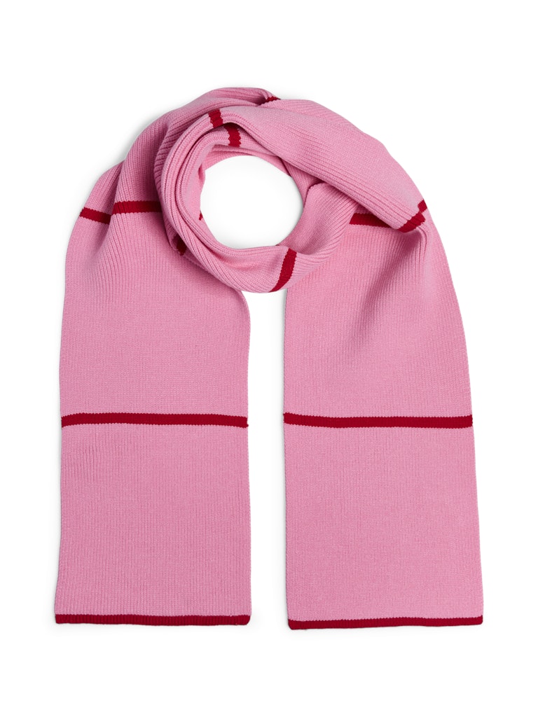 Pink scarf with red accents on a white background