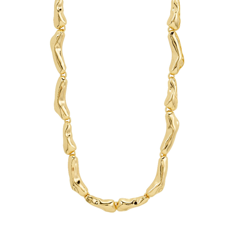 Gold chain necklace on a white background