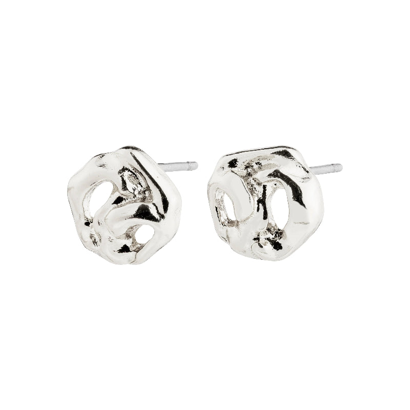 Pair of silver earrings on a white background